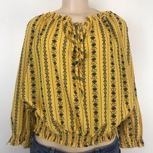 Mustard Yellow & navy blue off the shoulder top